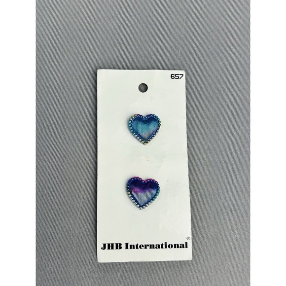 Other - Rainbow‎ Iridescent Hearts Plastic JHB Buttons NEW On Card Set Of 2
